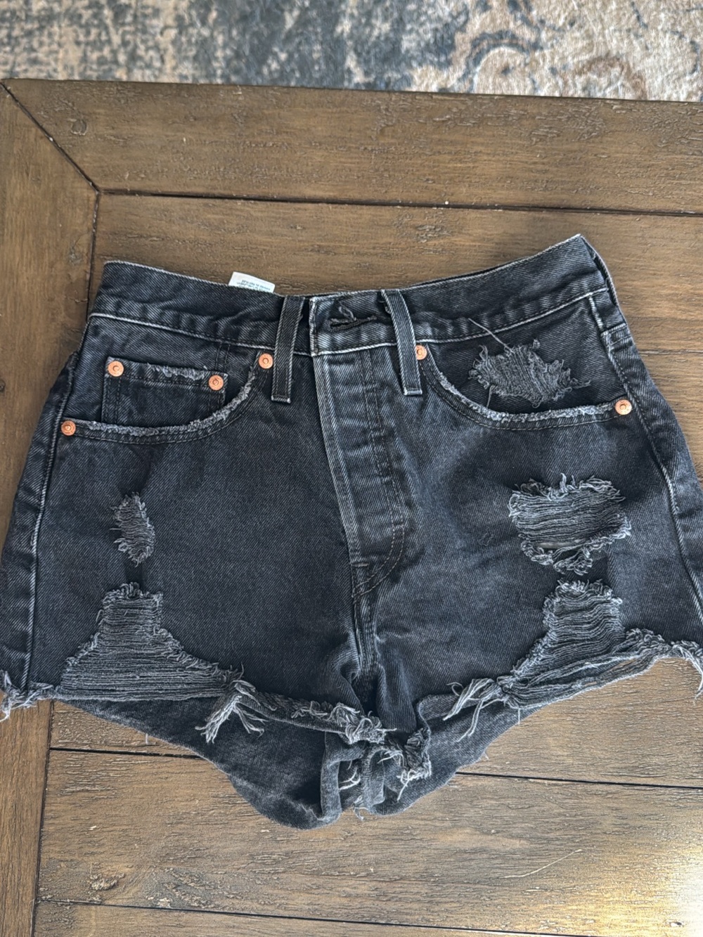 Levi's High-Waist Distressed Black Denim Shorts 501
